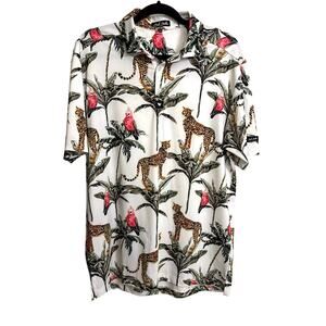 Bad Birdie Polo Shirt Mens L White Wildlife Tropical Jungle Print Performance
